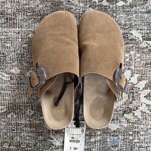 Zara Tan Suede Mules with Buckle